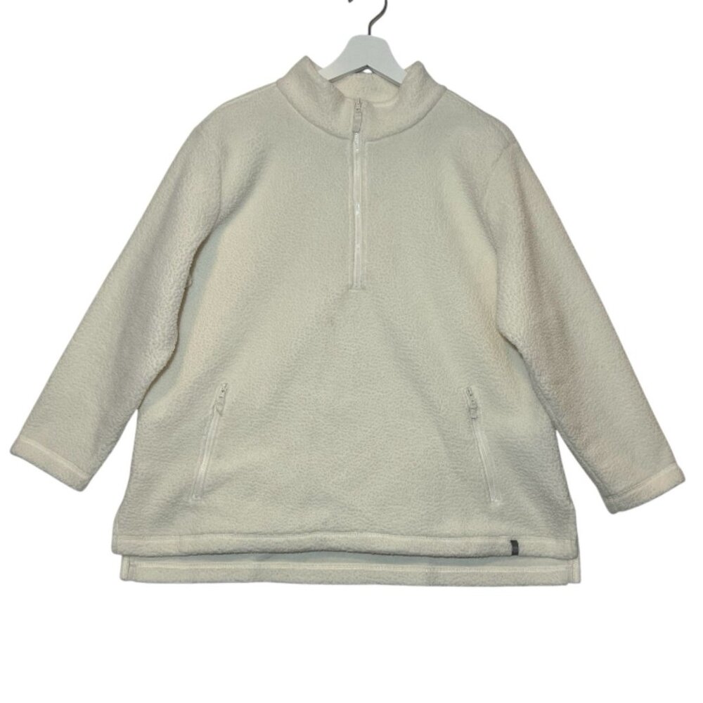 T by Talbots Women’s Fleece Pullover Size 1X Petite Ivory Half Zip Sherpa Jacket - Picture 3 of 10